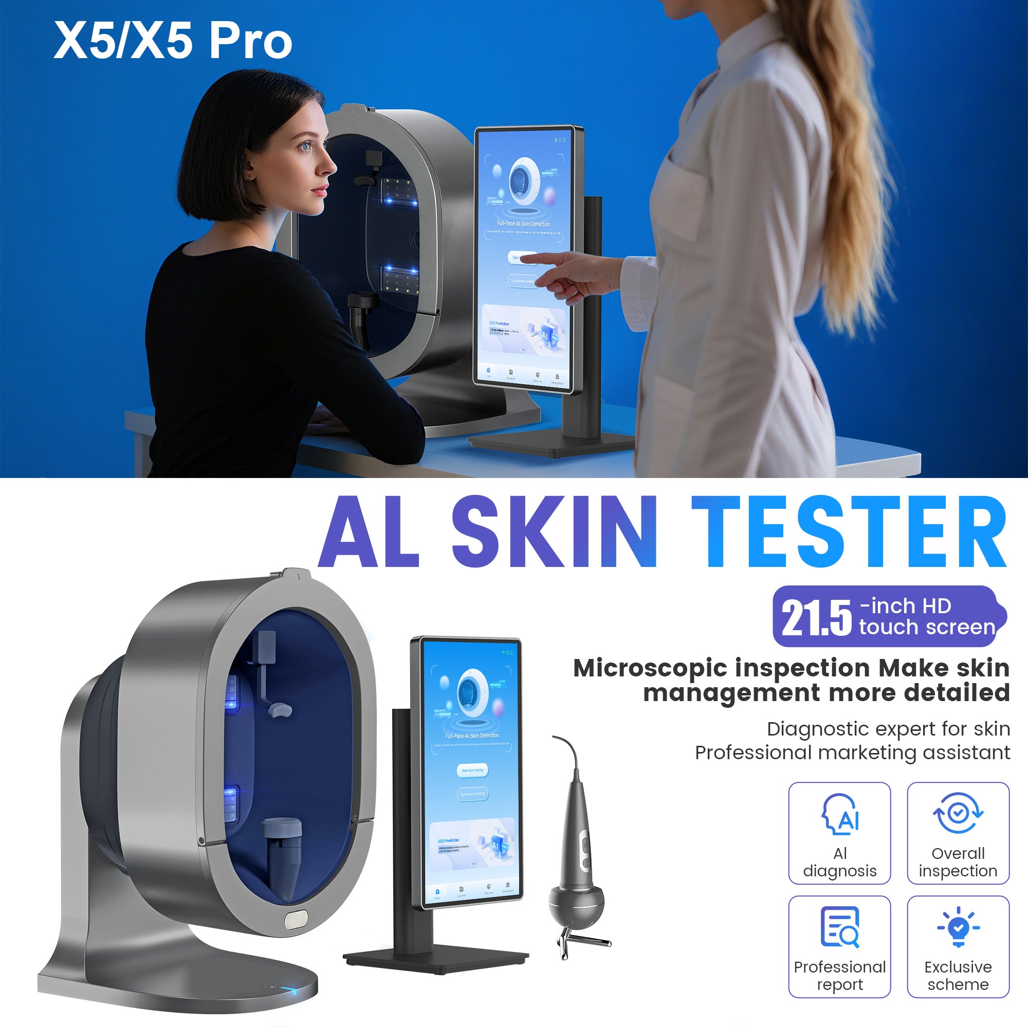 Hair Follicle Scalp Skin Detector AI Smart Skin Analyzer Skin Beauty Care Equipment HD Display Mirror 3D Scanner