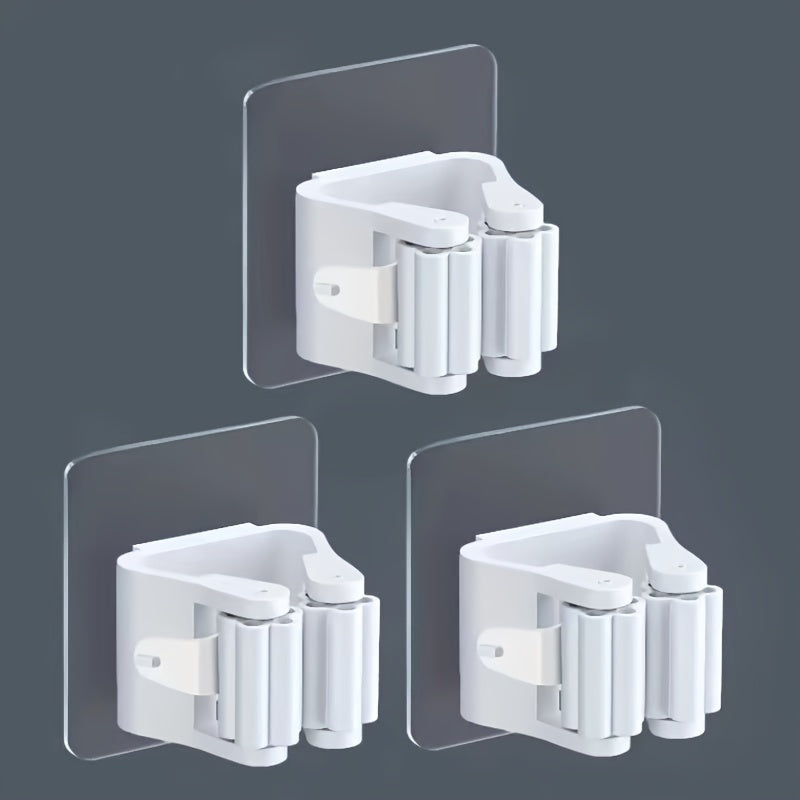 TEMU 3pcs Wall-mounted Mop And Broom Holder Clips - Adjustable Plastic Storage Organizer For Kitchen, Bathroom, And Garden Tools - Space-saving