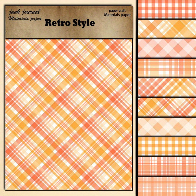 TEMU 10 Sheets Large Orange Pattern Paper - Retro Style For Journaling, Diy Crafts, And Scrapbooking, Reusable Material With Vintage Grid Design, Diy