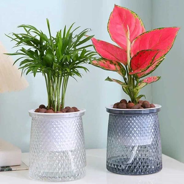 Double-layer Self Watering Plant Pot Transparent Plastic Flower Vase Automatic Lazy Potted Flower Pot Hydroponic Flowerpot Decor S2412234