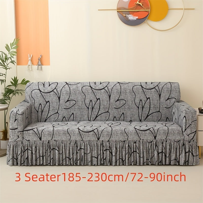 TEMU 1pc Boho Style Stretch Sofa Cover With Skirt, Fit For Armchair To Sectional, Durable Polyester And Spandex Blend, Machine Washable, Elastic Band