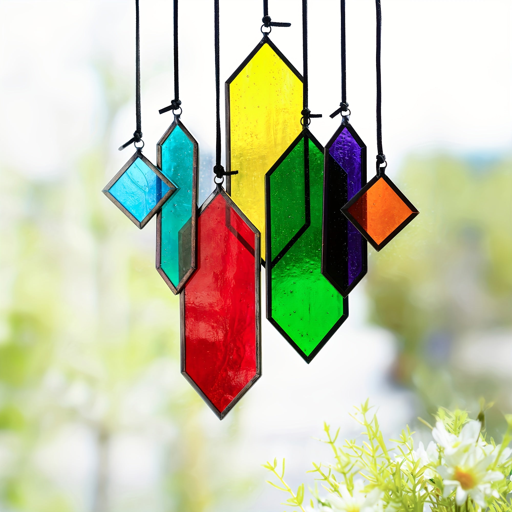 TEMU 7pcs Stained Glass , Colorful Glass Charms, Sparkling Rainbow Pendant, Indoor And Outdoor Art Wall Decorations - For Garden Patio Home Home