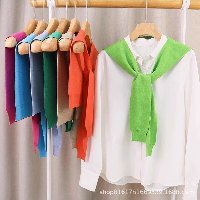 K784 Summer, autumn and winter four seasons striped small shawl outerwear for women thin air-conditioned room protection knitted sunscreen small out