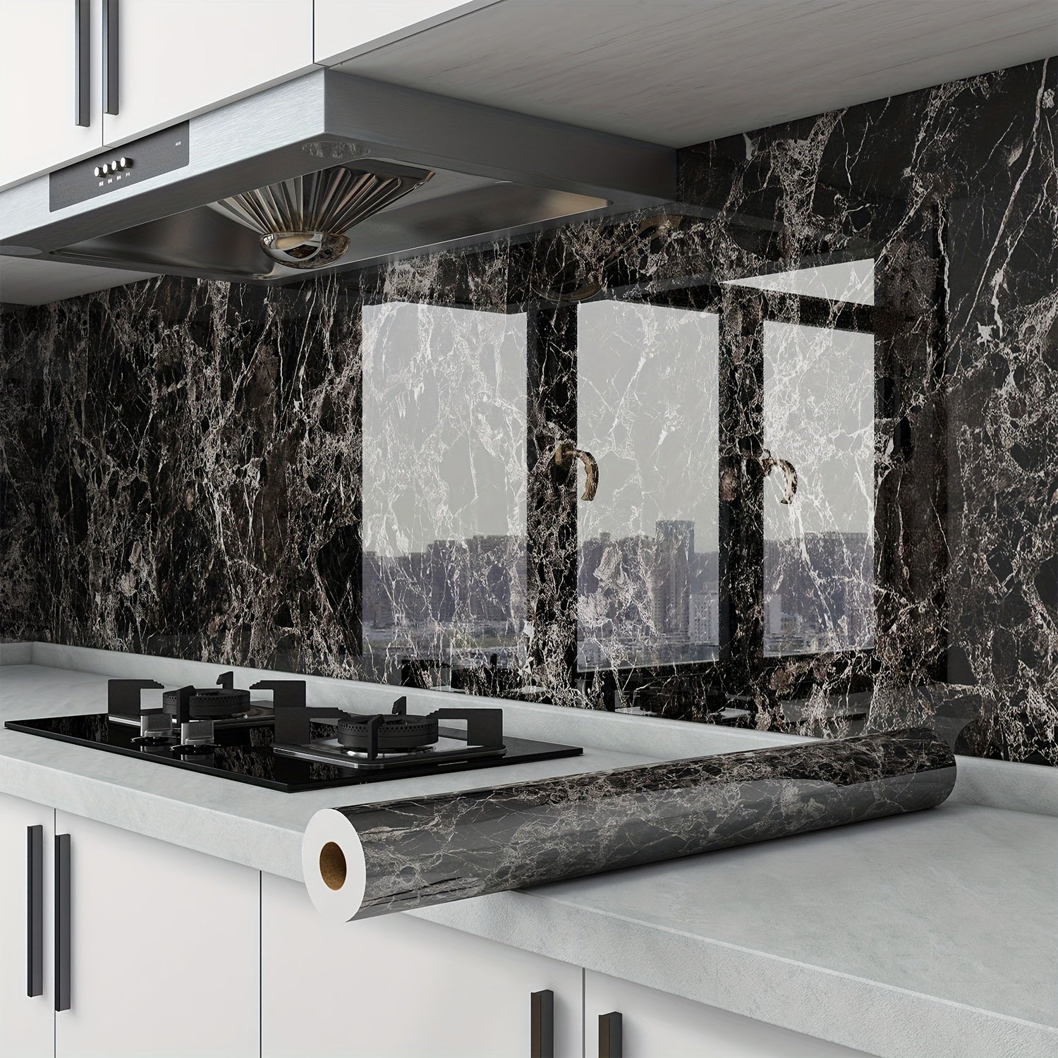 TEMU 1roll Glossy Marble Pattern Wallpaper - Waterproof, Oil-resistant, Wall & Table Self-adhesive Stickers - & Decor For Kitchen Backsplash, Kitchen