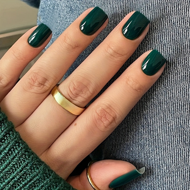 TEMU 24pcs Short Press-on Nails, Glossy Fake Nails, Elegant & Gentle Style, With Holiday Elements For Women, Autumn &