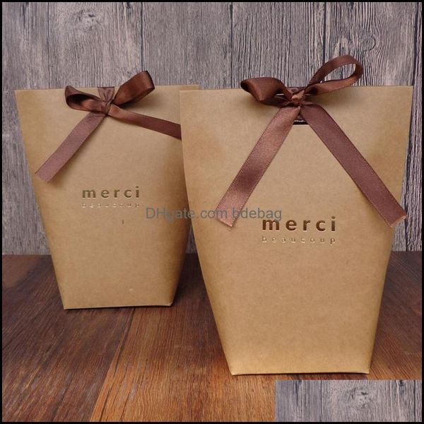 Gift Wrap Merci Letter Paper Fold Gift Boxes French Thanks Theme No Ribbon Candy Packing Bag Wedding Party Decorations Supplies 0 5J Dhk0I