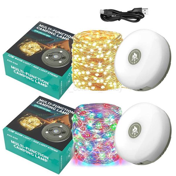 USB Rechargeable Camping Light 10meter Light String Outdoor Tent Light RGB Atmosphere Light XTE LED Flashlight with Magnet HookB240731