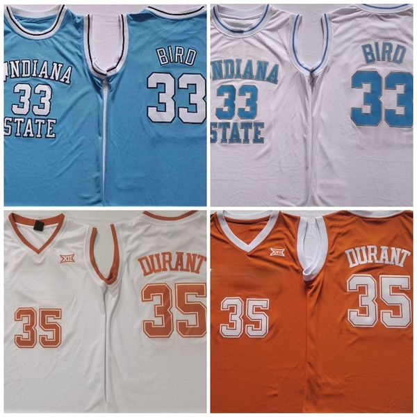 College 35 Durant BIRD 33 Indiana State Sycamores Baby Blue Embroidery Jersey Orange White Sttiched