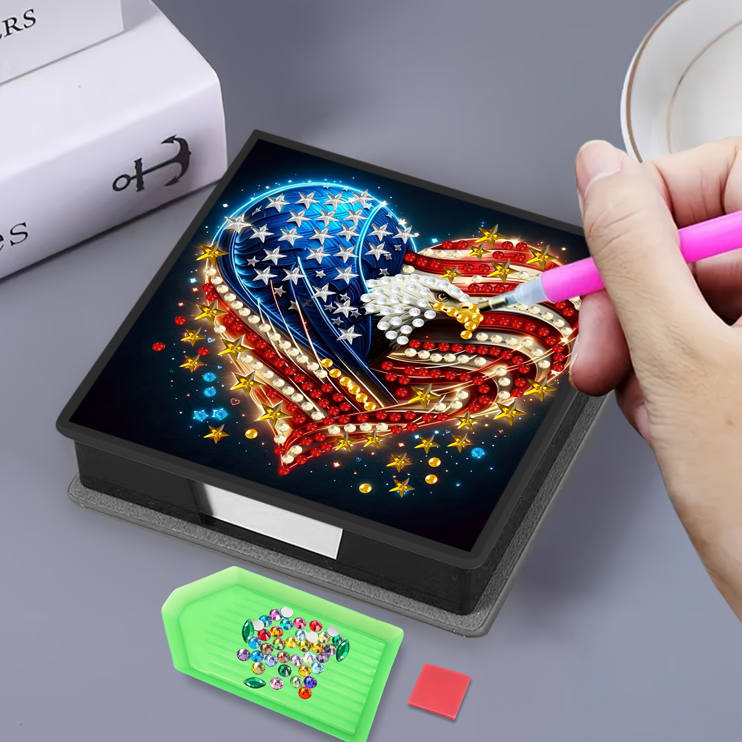 TEMU 1-pack Diy Eagle Pattern Diy Irregular Inlay Painting. Black Leather Notebook - With 160 Notepads - Ideal For Home Office And School Supplies,