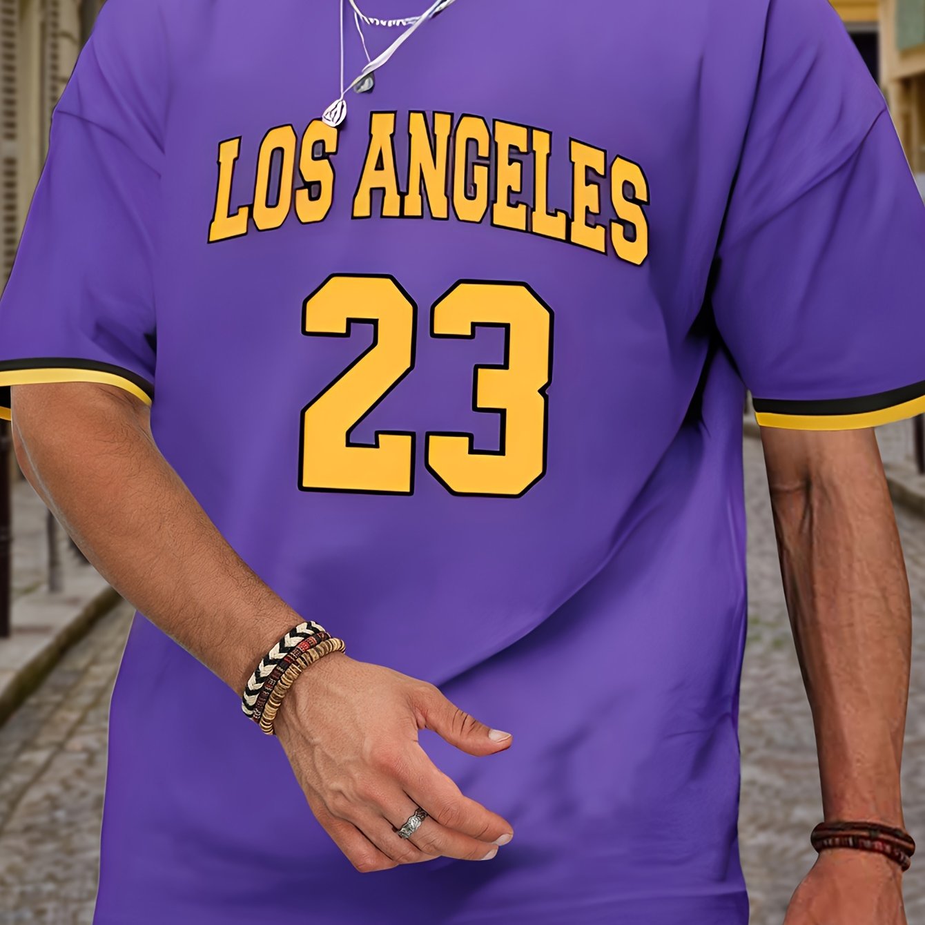 TEMU Los Angeles 23 Print Men' Short Sleeve Crew Neck T-shirt, Summer Outdoor, Sports Party