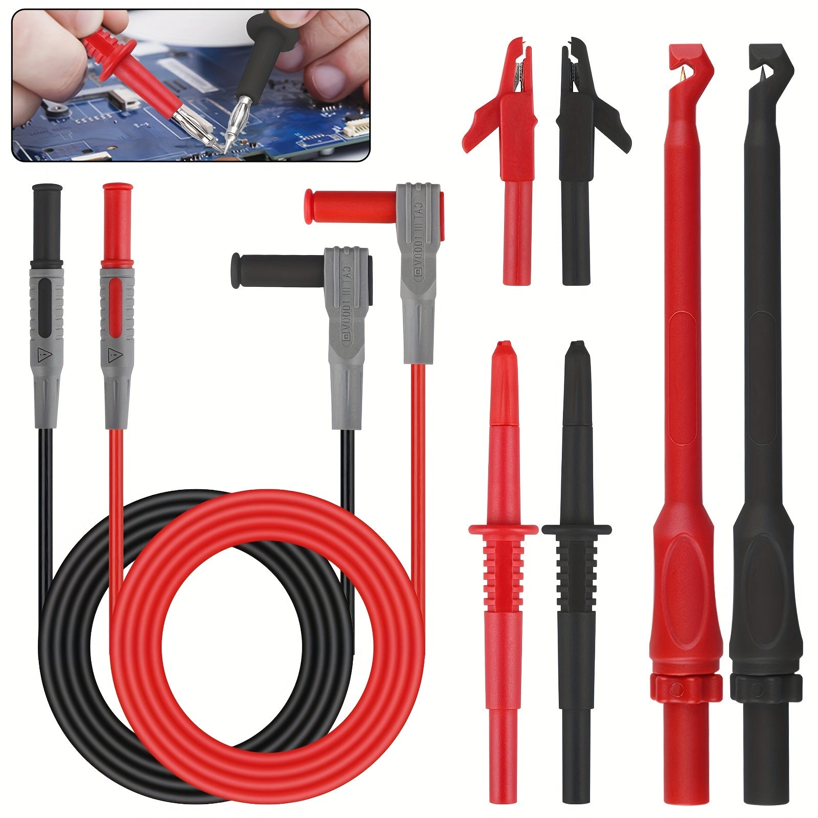 TEMU Heavy Duty Electrical Multimeter Test Lead Kit, Test Probes With Crocodile Clip, Wire Piercing Clip Probe Tool & Testing Cable, & Repair