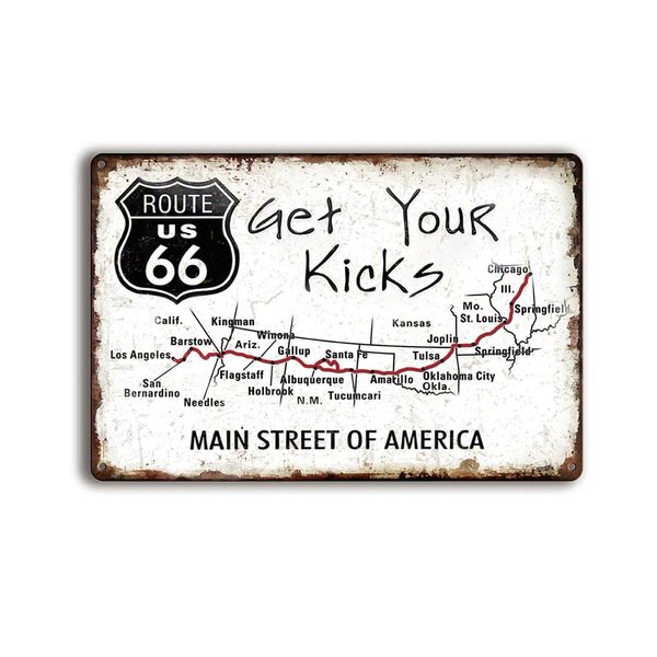 High Quality Route 66 Map Vintage Metal Signs Car Room for Boys Garage Tin Signs Funny Wall Art Decor for Man Cave Bedroom T250118