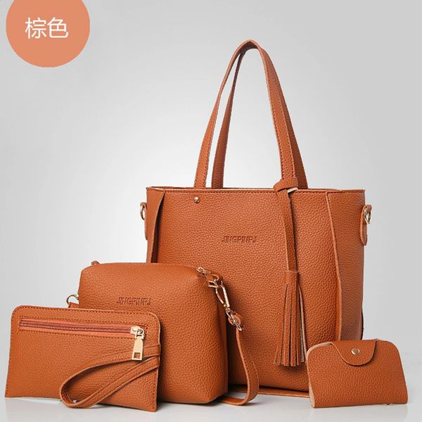 4Pc Set TopHandle Card Holder Tassel Handbag Shoulder Bag Wallet Ladies PU Leather Large Capacity Women Crossbody 241227