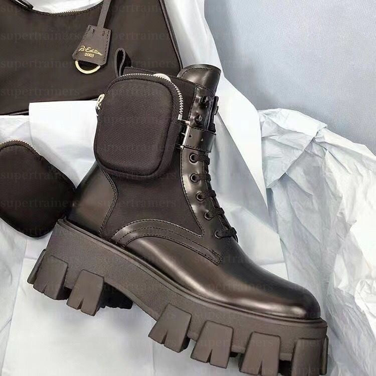 Designer boots Monolith Triangle Black Shoes Short Boots Casual Shoes Ladies Chocolate Brushed Leather Shoes Loafers Increase Platform Sneakers001