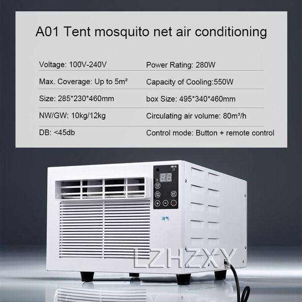 1100W Mobile Air Conditioner Portable Small Mosquito Net Air Conditioning Fan LED Control Panel With Remote Control 110V-220V