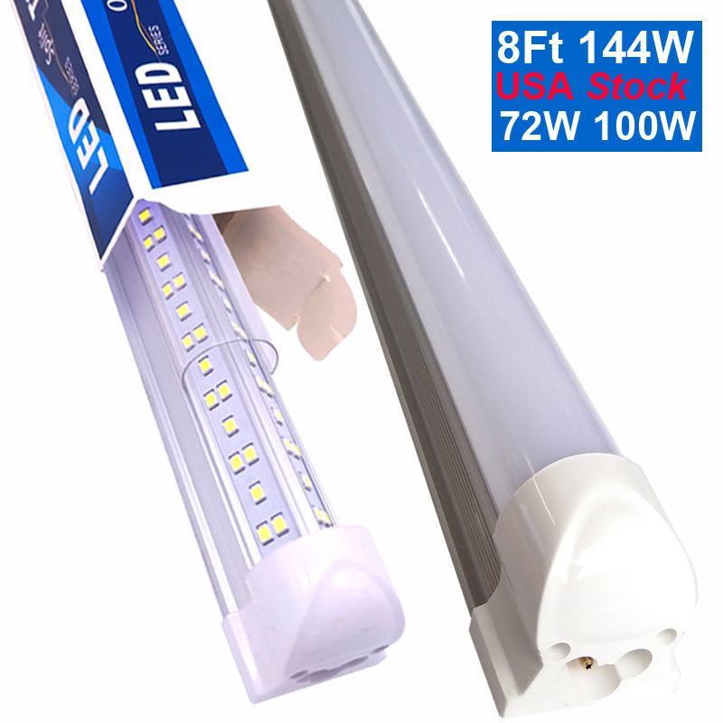 V-Shaped Integrate T8 LED Tube 8 Ft Feet Fluorescent Lamp LED Light Bright White Tubes Cooler Door Lighs Ultra Daylight 6500K Shop Frosted Cover Mil