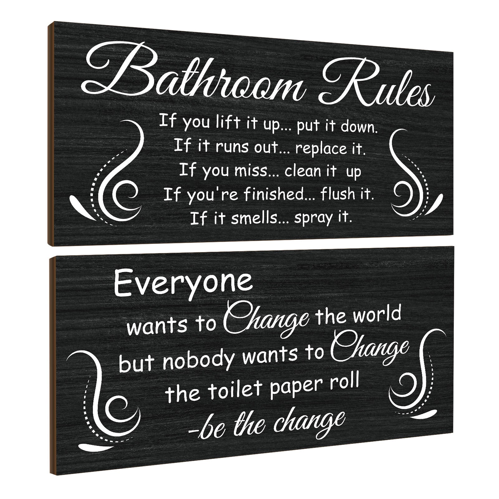 TEMU 2 Pcs Black Wood Bathroom Wall Decoration Plaque, Vintage Country Bathroom Decoration Plaque, Bathroom Signs Toilet Decor Bathroom Wall Decor