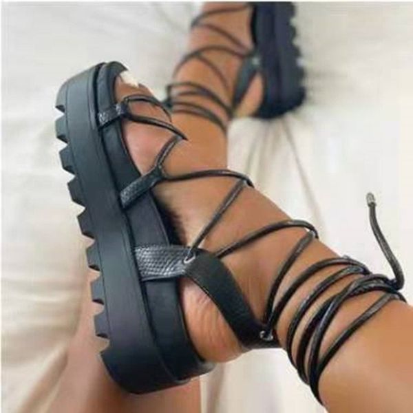 Woman Fashion Gladiator Ladies Wedge Female Lace Up Platform Shoes Women Cross Straps Boots Thick Bottom Sandals 951f