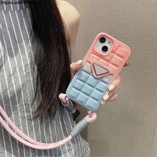 Designer Iphone Women Case Crossbody Multiple Color Blocking Silicone Phone Cases With Short Rope High Grade Cell Phone Accessories