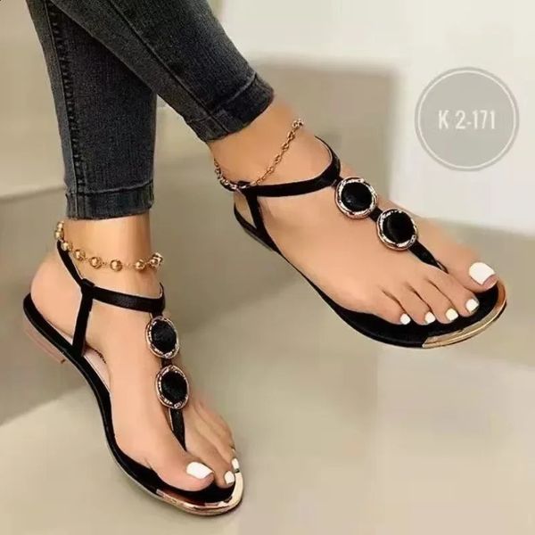 Trend Summer Sandals Women Fashion Casual Beach Outdoor Flip Flop Sandals Metal Decoration Ladies Flat Shoes Large Size 43 241015