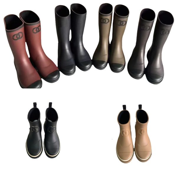 shoes Designer brand square toe Women Rain boots Thick Heel Thicks Sole Ankle over the knee Womens Rubber Boot good quality Rainboots green