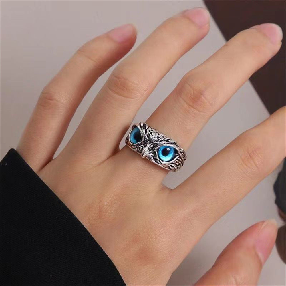 New Retro Alloy Blue Eyes Owl Ring Adjustable Jewellery Jewellery For Men & Women