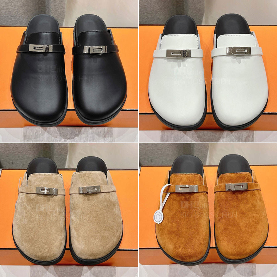 Top quality Silver buckle Suede Women&#039;s slides Slippers colg sandals Mules Shoes Real leather Scuffs Luxury Designer slides for womens Flat sho