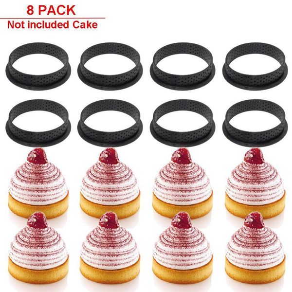 Baking Moulds 8PCS Tartlet Mold Ring Cake Decor Perforated Round Kitchen Tool- French Dessert Mousse Mould 221118