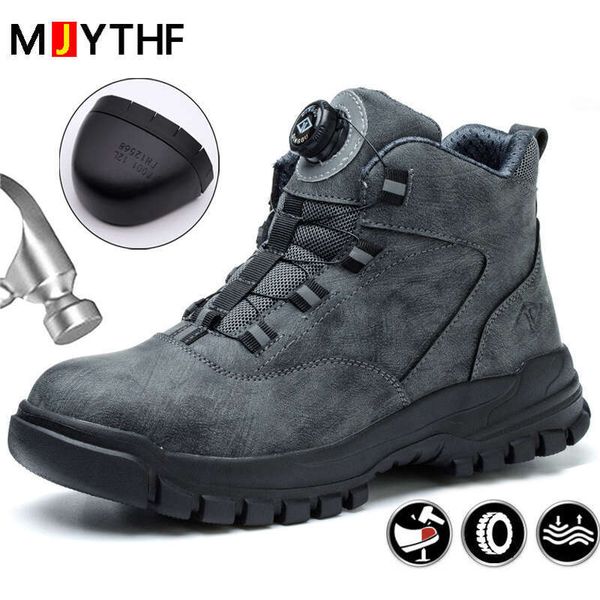 Rotating Buttons Work Men Steel Toe Safety Boots Puncture-Proof Protective Waterproof Indestructible Shoes New
