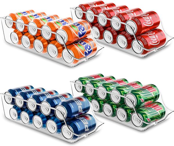 Utopia Kitchen Clear soda Can Organizer - 4-piece refrigerator or countertop beverage organizer - Soda can dispenser for refrigerator storag