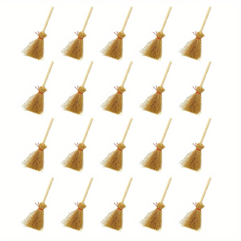 TEMU 20pcs Miniature Wooden Straw Brooms With - Halloween Party Decor, & Wizard Costume Props, Dollhouse Accessories, 3.74 Inch Length, Dollhouse