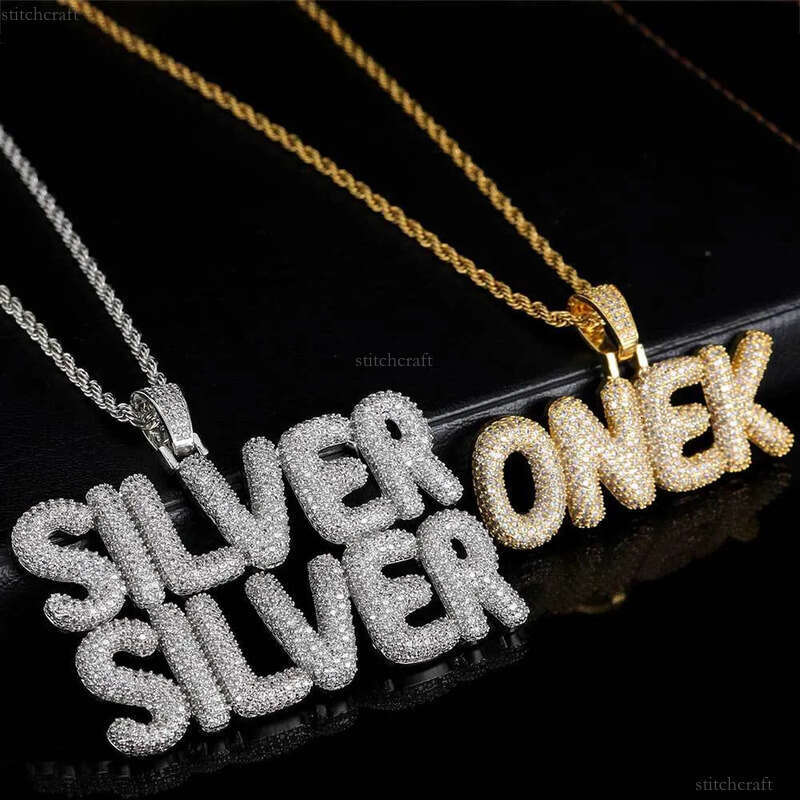 TopBling Hip Hop A-Z Custom Pendant Necklace Charm Bubble Letter Real Gold Plated Women Men Jewelry Gift