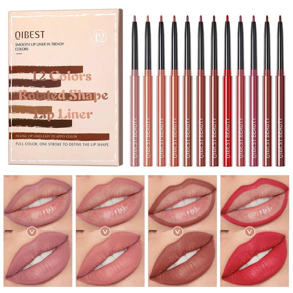 12pcs Lip Liner Pencil Set Matte Nude Contour Lipliner Pencil Lipstick Waterproof Long Lasting Lipstick Pen Lip Tint Cosmetics 240705