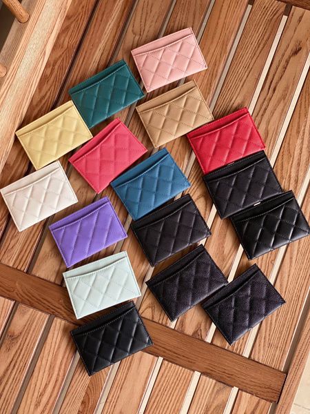 Top High quality luxury Designer wallet France Paris plaid caviar style woman mini Card Holders pure color genuine leather sheepskin texture