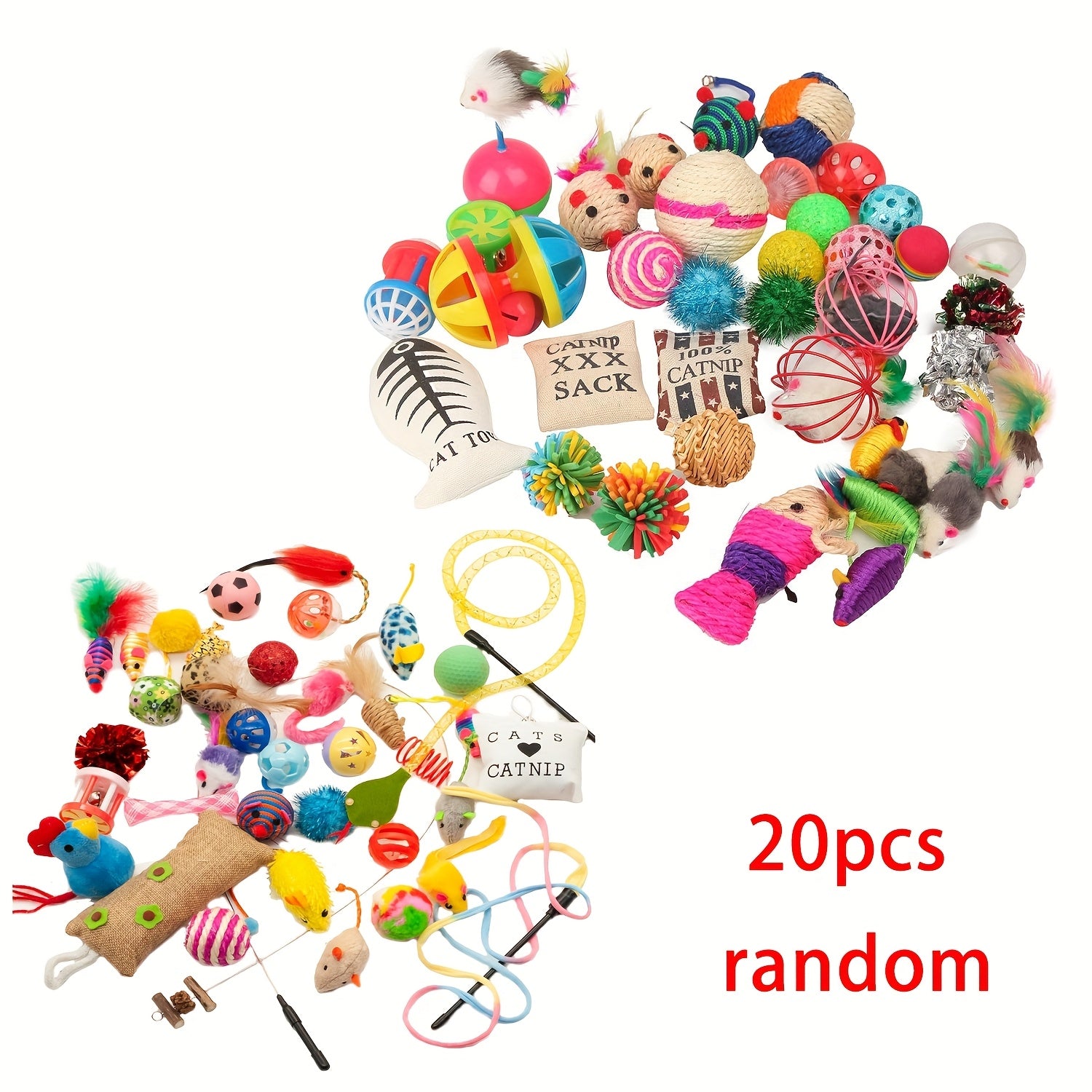 TEMU Cat Toys Pack For Kitty 20pcs Random, Interactive Kitten Toy For Indoor Cats Kitty, Kitten Tube Tent Feather Wand Teaser Bell Springs Mouse,