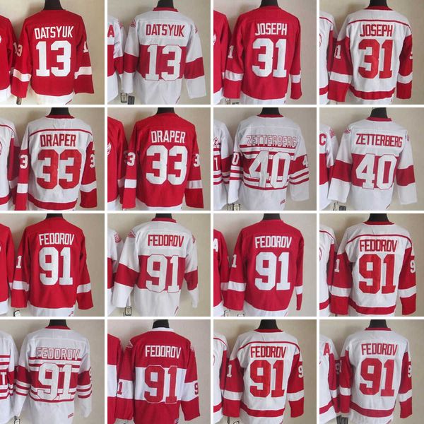 1926-1999 Movie Retro CCM Hockey Jersey Embroidery 91 Sergei Fedorov 13 Pavel Datsyuk 31 Curtis Joseph 33 Kris Draper 40 Henrik Zetterberg V
