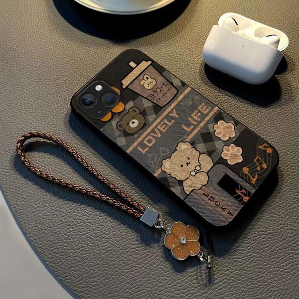 Milk Tea Bear Suitable for Apple 14 Phone Case 13 Advanced Drop 12 Promax Anti Dirt 11 Women&#039;s XL Hanging Strap 78plus
