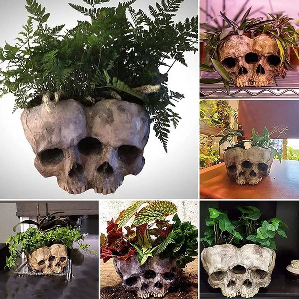 Creative flower pots hand carved skull flower pots bowls home gardens Halloween decorations direct delivery yard decorations 241125