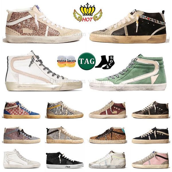 designer New Release Do Old Dirty Mid Slidestar High Top Sneakers Italy Brands Suede Fashionable Pink Gold Glitter Classic White shoes dhgat