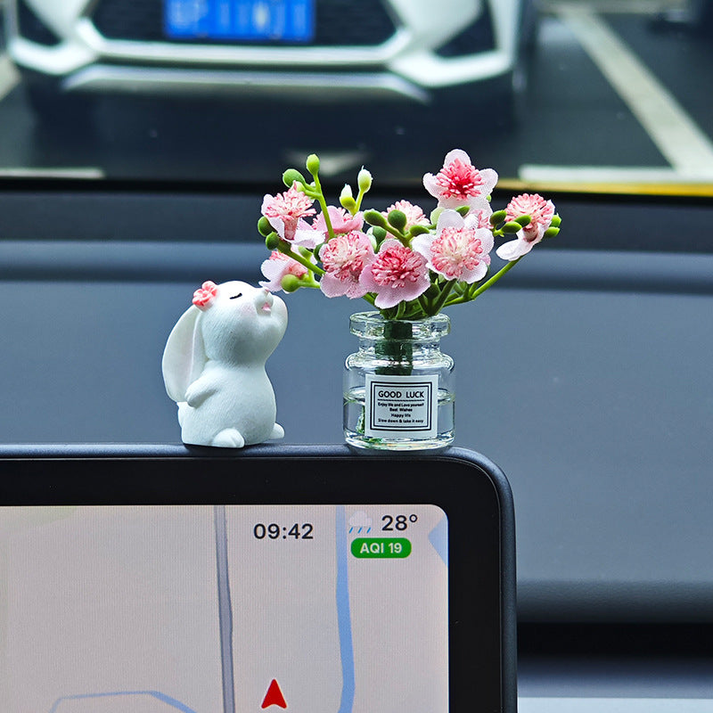 TEMU Mini Resin Cute Rabbit Vase - Dashboard & Console Decoration For Vehicle Interior Accessories - Desk Ornament