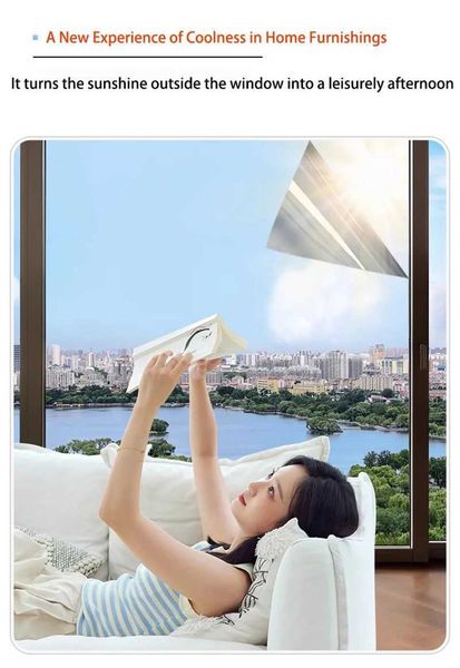 Unidirectional mirror window film privacy prevention sun protection glass film thermal control reflection film self-adhesiv Y240810
