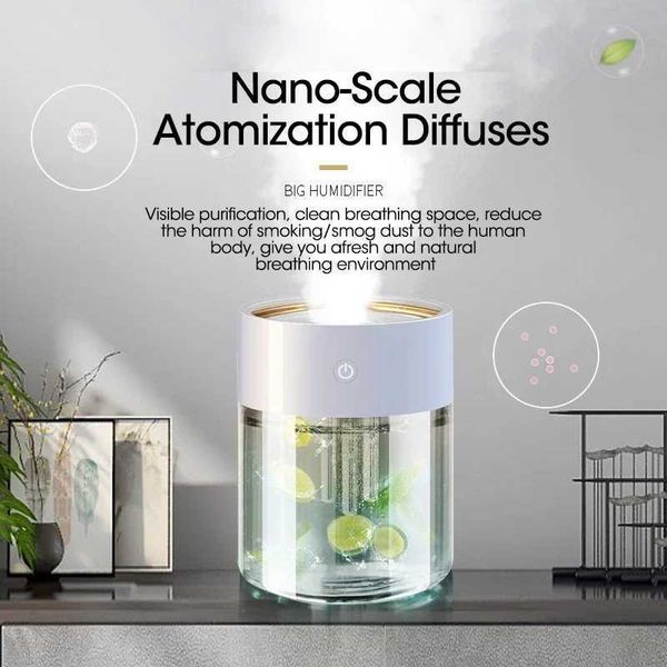 Home USB Ultrasonic Essenti Oil Diffuser Aromatic 2L Large Capacity 3-Nozzle Heavy duty Mist Air Purifier with LED Light Y240926