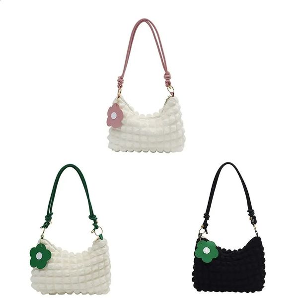 Plaid Underarm Bag Casual Pleated Korean Style Bubble Handbag Space Cotton Solid Color Fold Cloud Bag 240815