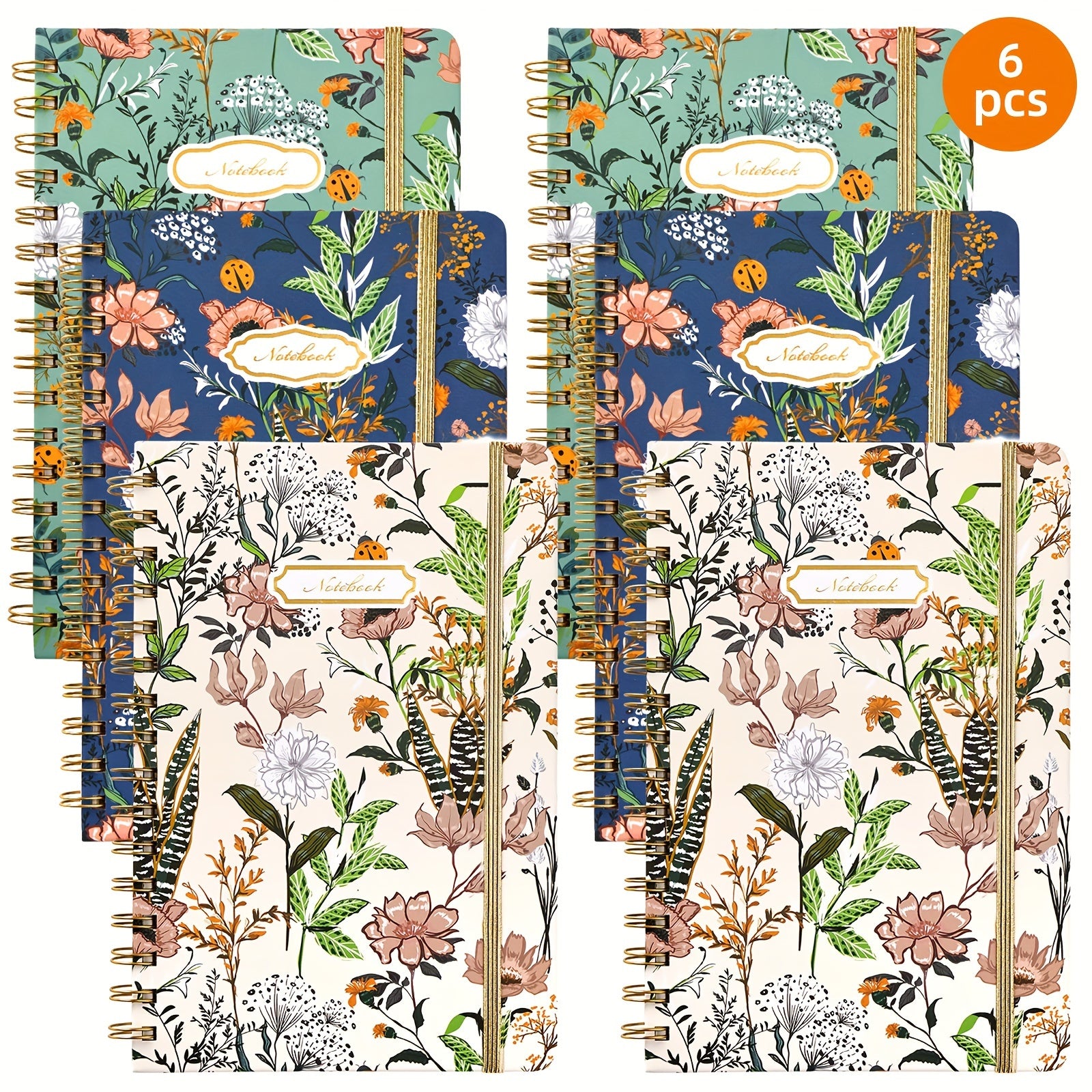 TEMU Tomnk 6 Pack Hardcover Spiral Notebook, Notebooks And Journals, A5 Coil Notebook Flower Strap Notebook, Journal For Women, 80 Sheets-160 Pages,