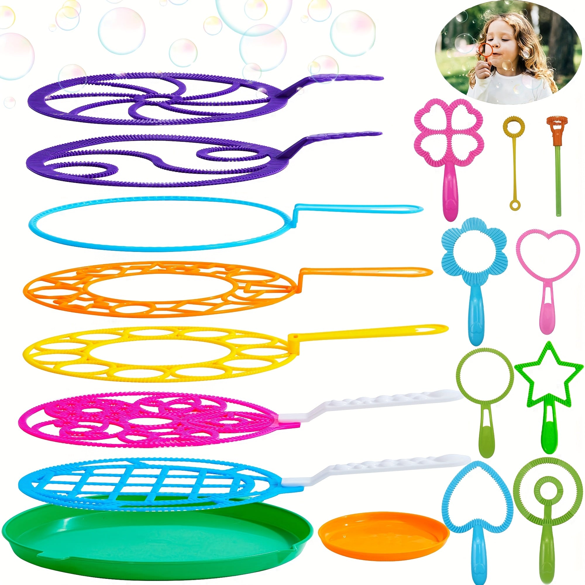 TEMU Big Bubble Wands Set Bulk For Kids Summer Party Favors, 18pcs Giant Bubble Maker With Tray, 12" Large Solution Suitable(without Bubble Liquid)