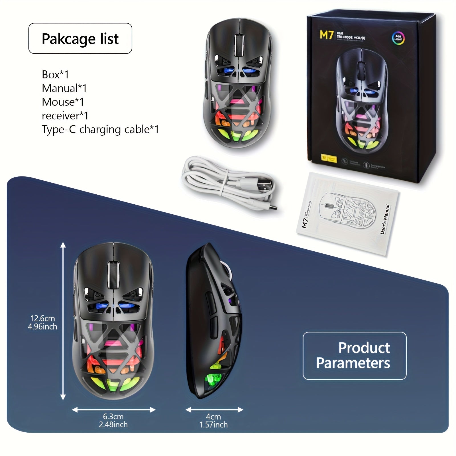 TEMU Wireless Gaming Mouse With (2.4ghz-wireless-usb-c), Up To 4800 Dpi, Rgb Lighting, 200h , Lightweight , Laser Sensor, Compatible With Pc, Laptop,