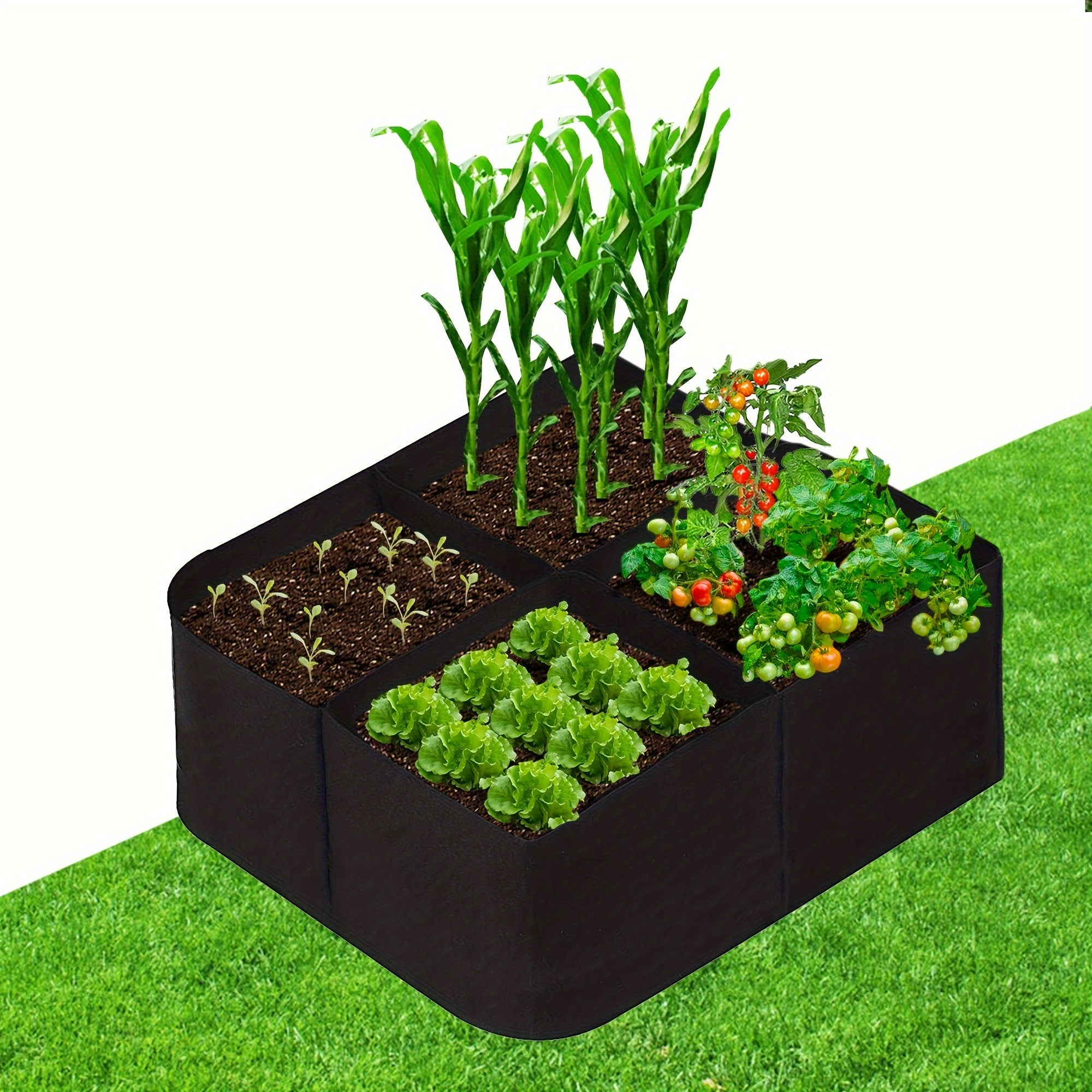 TEMU Versatile 4-grid Outdoor Garden Bed - Breathable, Lightweight Planter For Vegetables & Flowers, Indoor-outdoor Use, 24x24x12 Inches