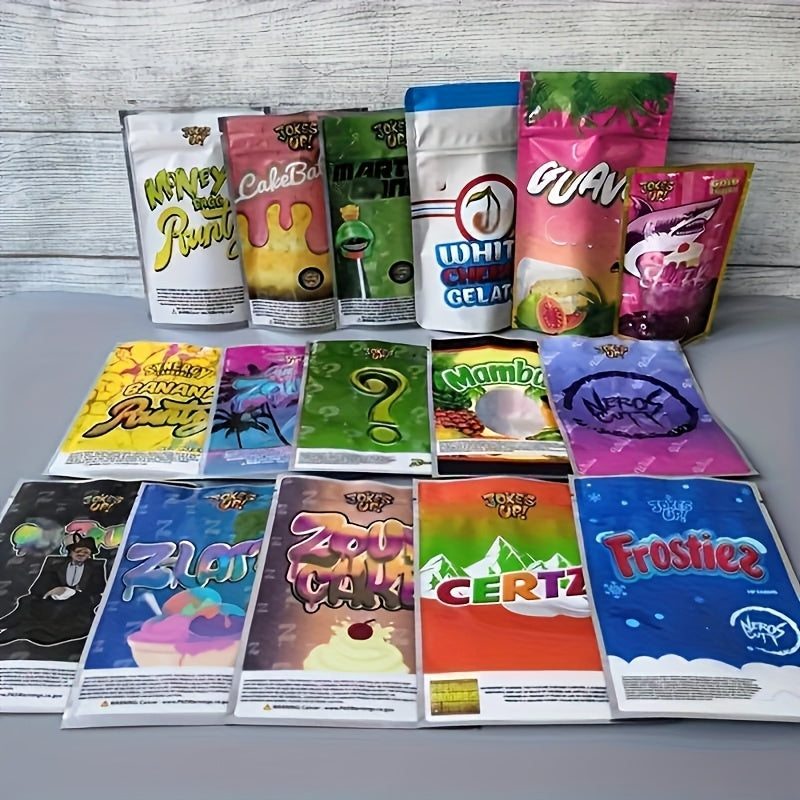 TEMU 100 Random Storage Bags, Laser Holographic 3.5g Shape Zipper Plastic Bag, 3.5 Bags, Upright, Bag, Candy Bag, Bag Storage Bag, Consumable Bag,