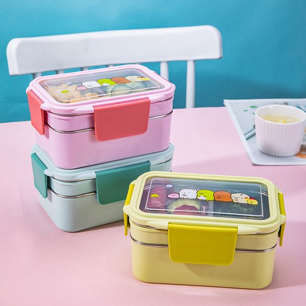 Bento Boxes Portable stainless steel children&#039;s lunch box double layer cartoon food container box microwave bento box children&#039;s p
