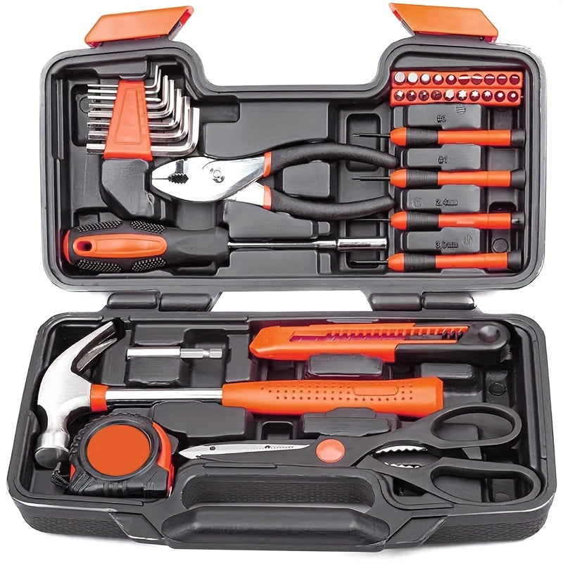 TEMU 39pcs Mechanic Kit With Portable Box, Heavy-duty Household Tools For Diy, Professional Hand Tools, Renovation Construction Plumbing Electrician